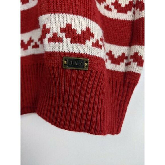 Bula Women's ski sweater Holiday wool jumper Red and white snowflakes SZ L - Picture 6 of 6